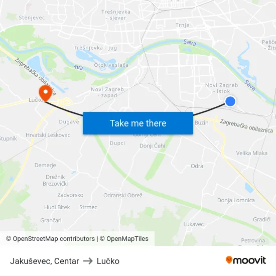 Jakuševec, Centar to Lučko map