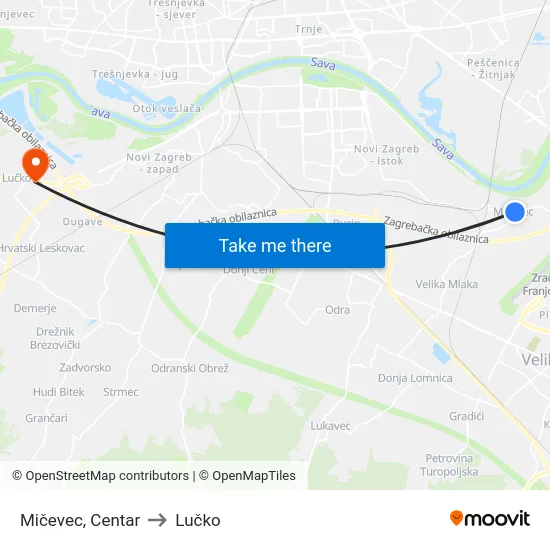 Mičevec, Centar to Lučko map