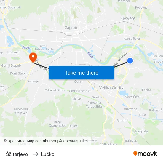 Ščitarjevo I to Lučko map