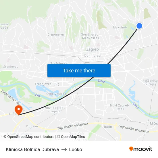 Klinička Bolnica Dubrava to Lučko map