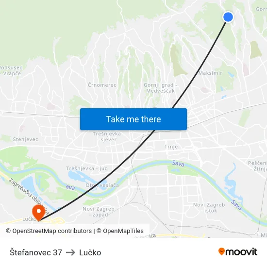 Štefanovec 37 to Lučko map