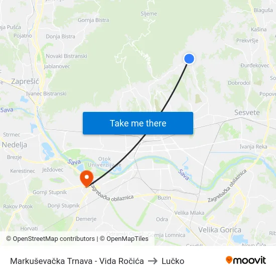 Markuševačka Trnava - Vida Ročića to Lučko map