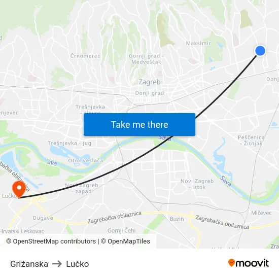 Grižanska to Lučko map