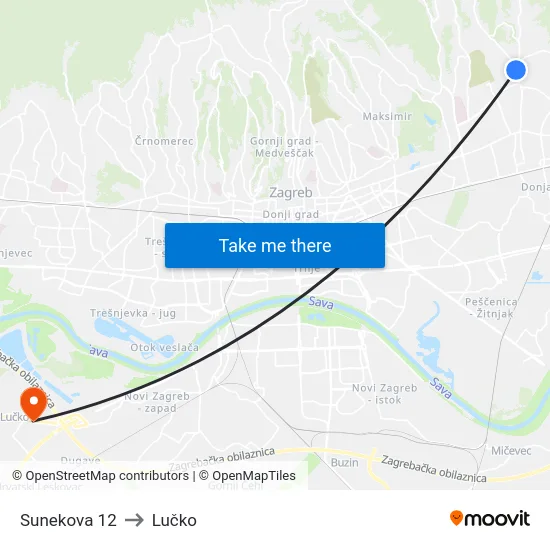 Sunekova 12 to Lučko map
