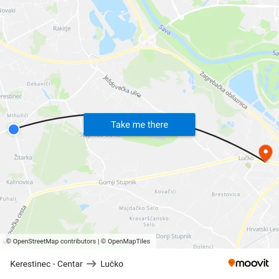 Kerestinec - Centar to Lučko map