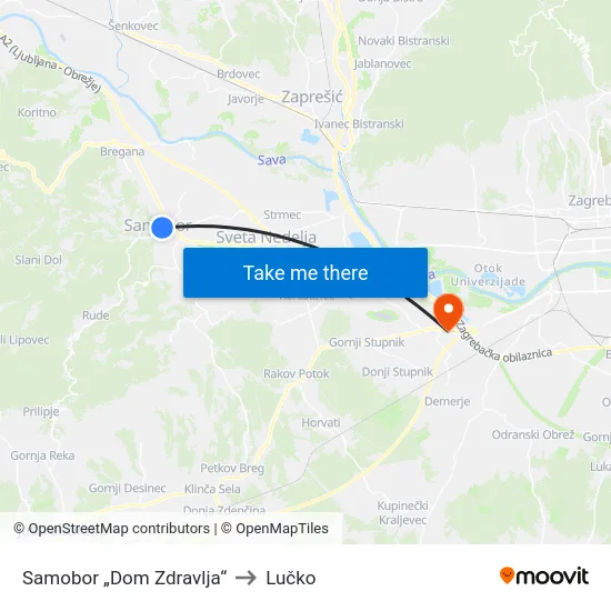 Samobor „Dom Zdravlja“ to Lučko map
