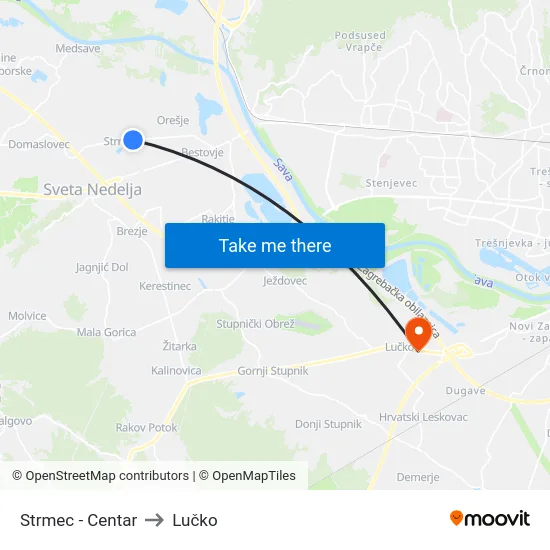 Strmec - Centar to Lučko map