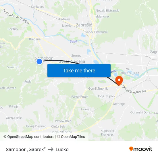 Samobor „Gabrek“ to Lučko map