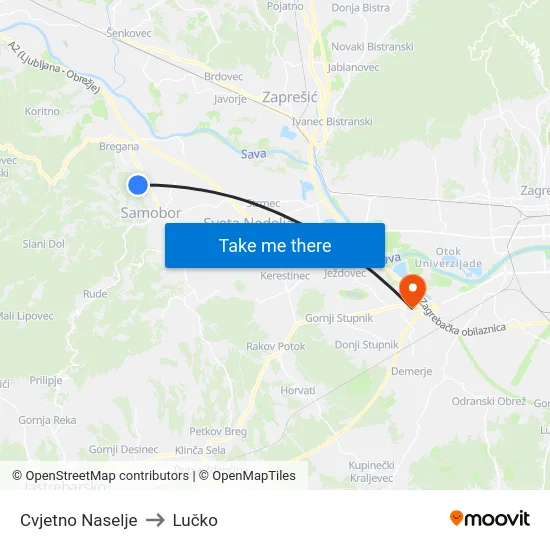 Cvjetno Naselje to Lučko map