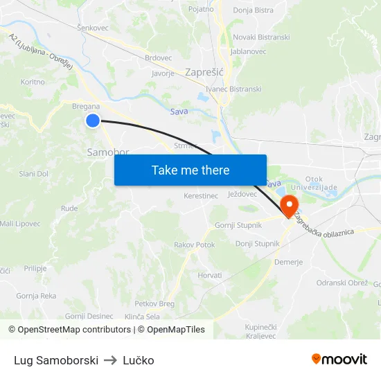 Lug Samoborski to Lučko map