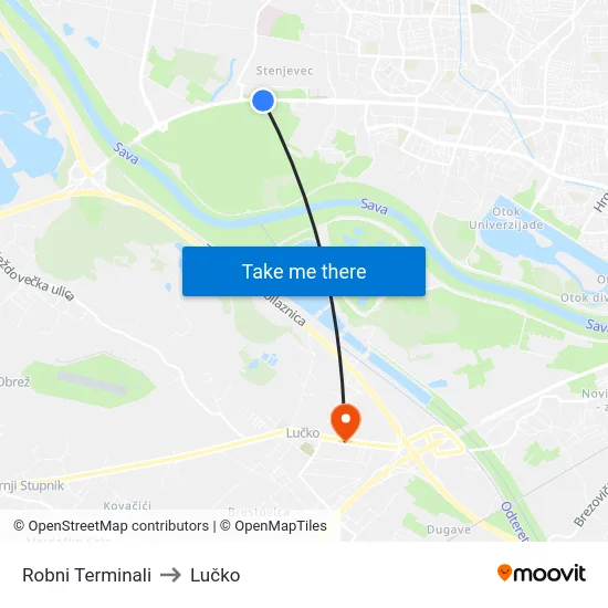 Robni Terminali to Lučko map