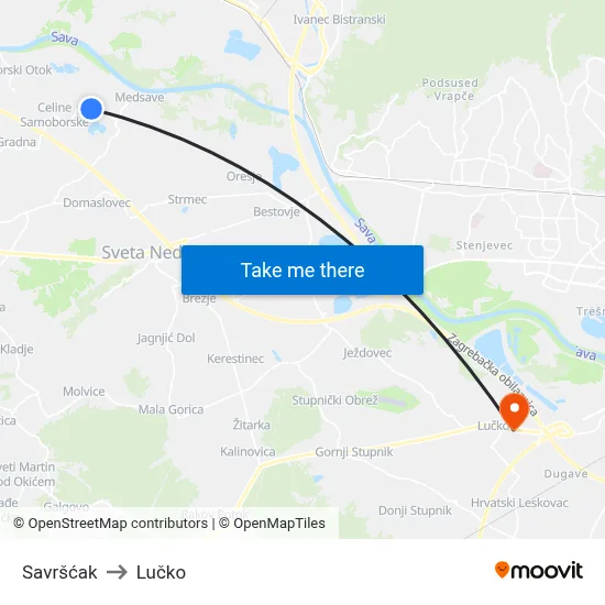 Savršćak to Lučko map