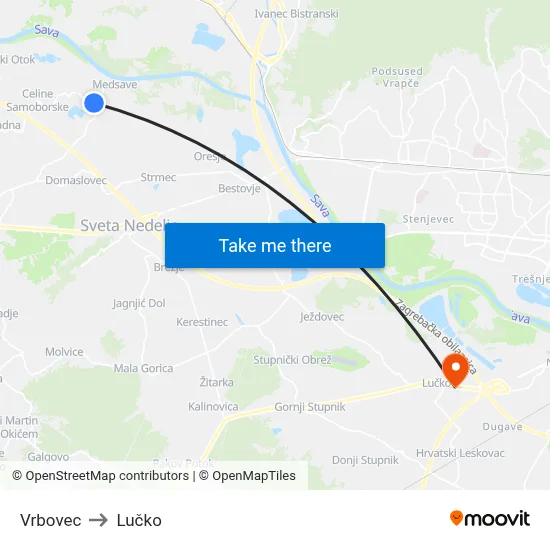 Vrbovec to Lučko map