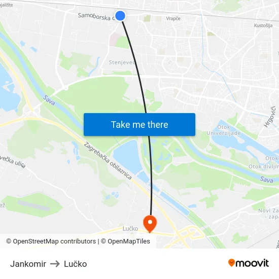 Jankomir to Lučko map