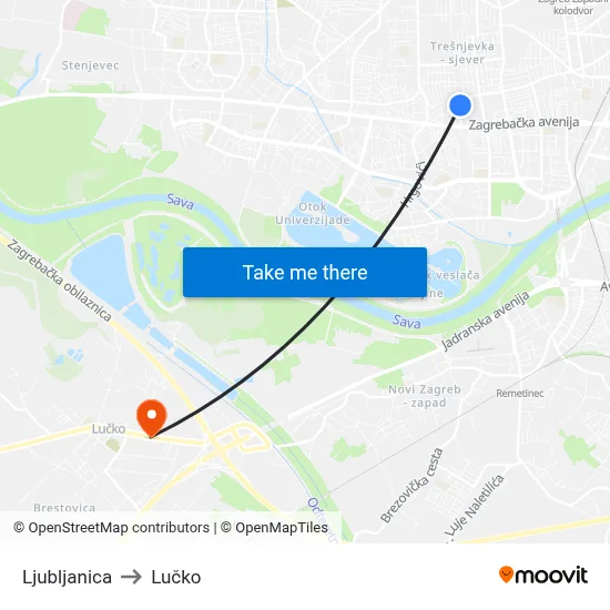 Ljubljanica to Lučko map