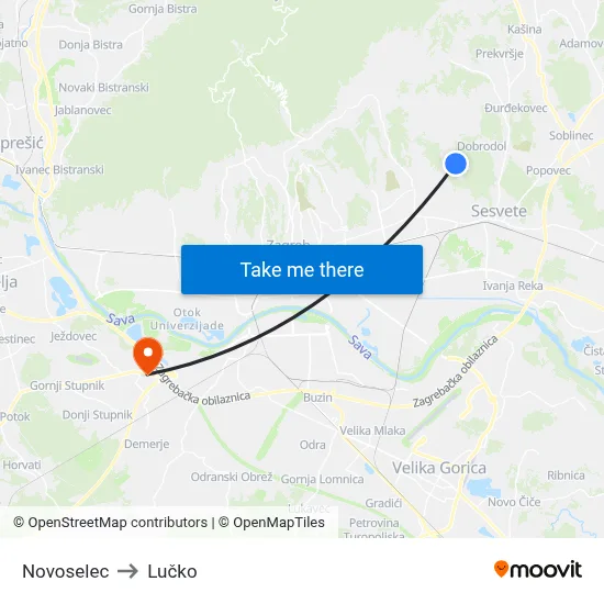 Novoselec to Lučko map