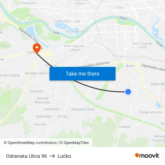 Odranska Ulica 96 to Lučko map