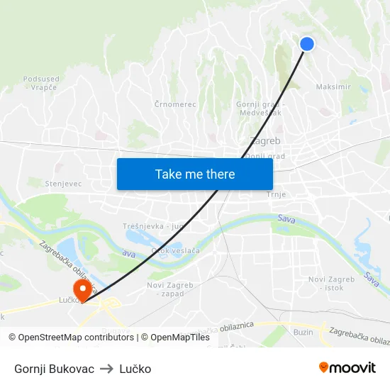 Gornji Bukovac to Lučko map