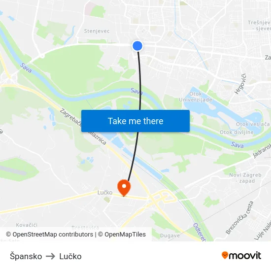 Špansko to Lučko map