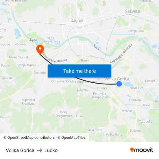 Velika Gorica to Lučko map