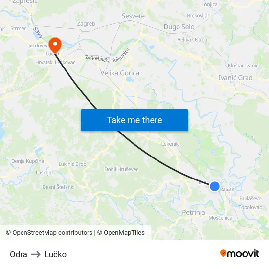 Odra to Lučko map