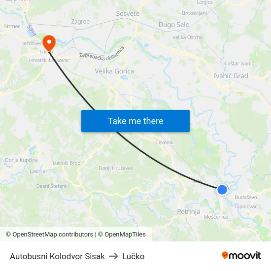 Autobusni Kolodvor Sisak to Lučko map