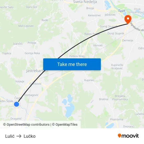 Lulić to Lučko map