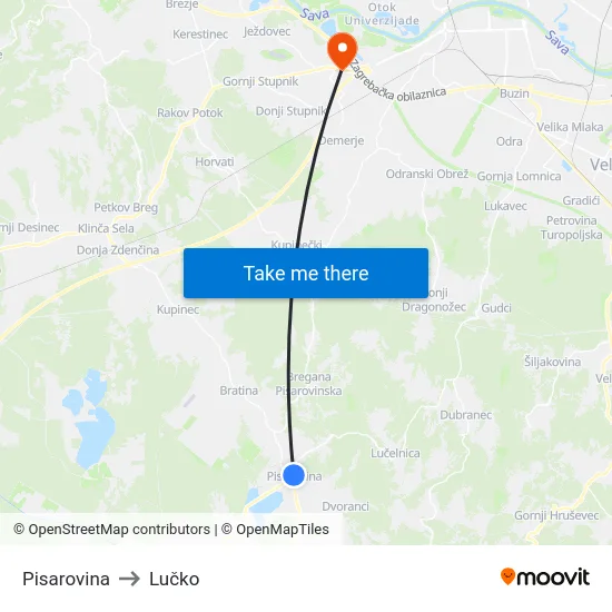 Pisarovina to Lučko map