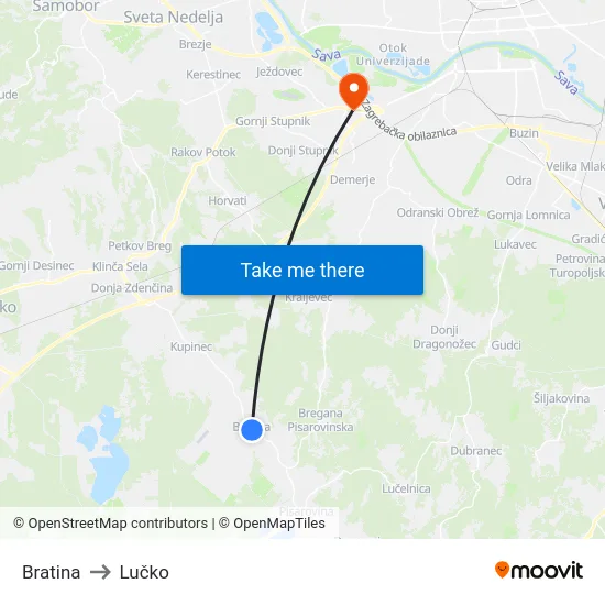 Bratina to Lučko map