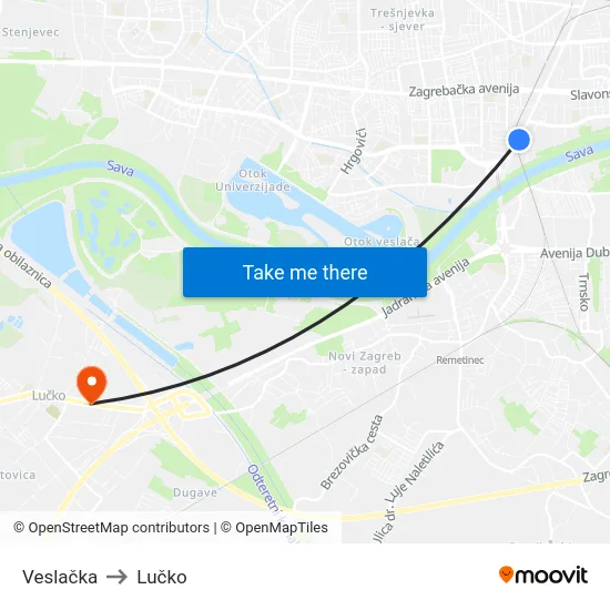 Veslačka to Lučko map