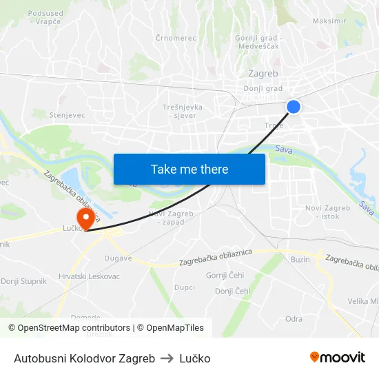 Autobusni Kolodvor Zagreb to Lučko map