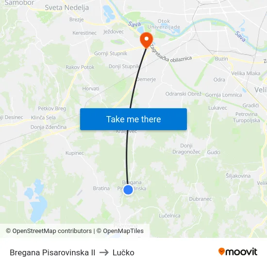 Bregana Pisarovinska II to Lučko map