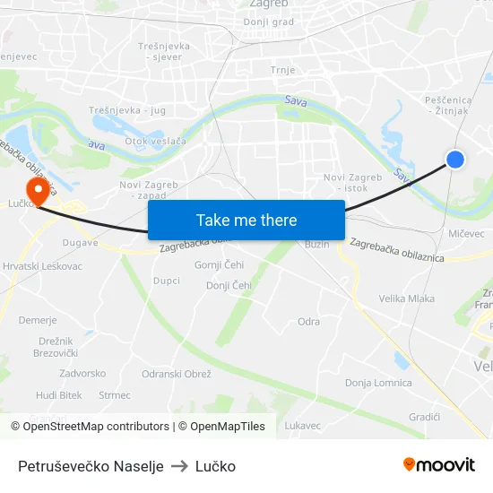 Petruševečko Naselje to Lučko map