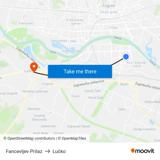 Fancevljev Prilaz to Lučko map