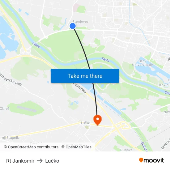 Rt Jankomir to Lučko map