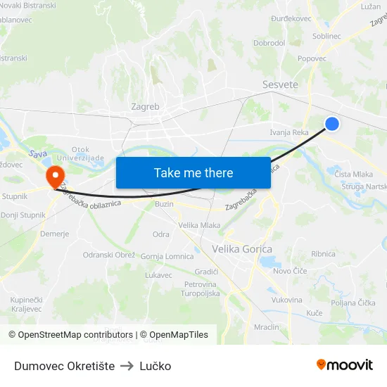 Dumovec Okretište to Lučko map