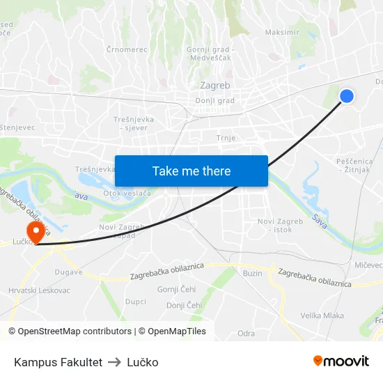 Kampus Fakultet to Lučko map