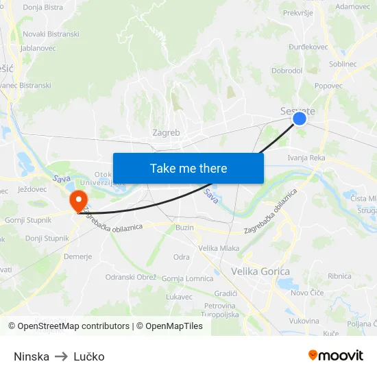 Ninska to Lučko map