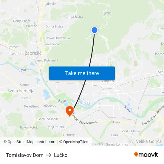 Tomislavov Dom to Lučko map