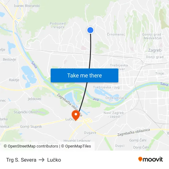 Trg S. Severa to Lučko map