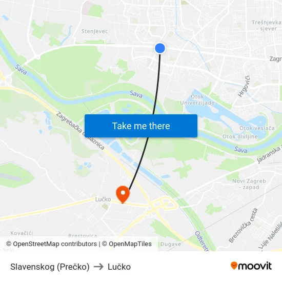 Slavenskog (Prečko) to Lučko map