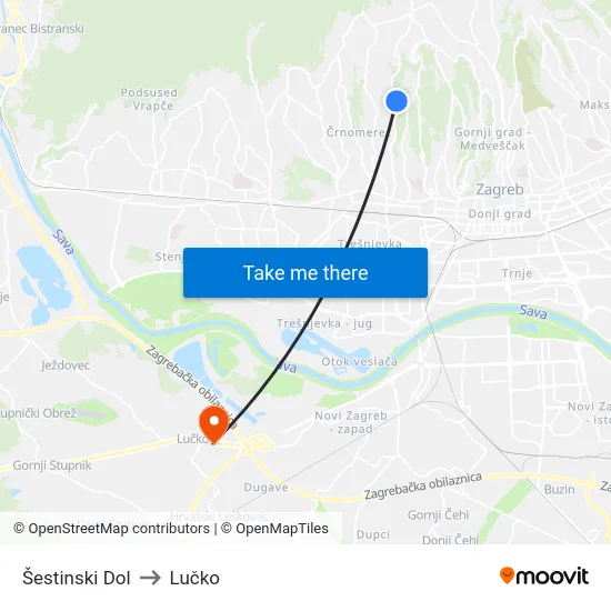 Šestinski Dol to Lučko map