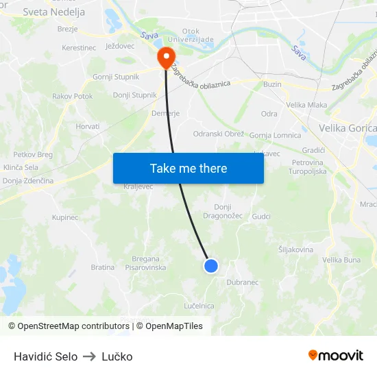 Havidić Selo to Lučko map