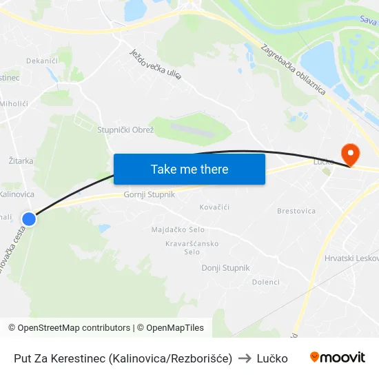 Put Za Kerestinec (Kalinovica/Rezborišće) to Lučko map