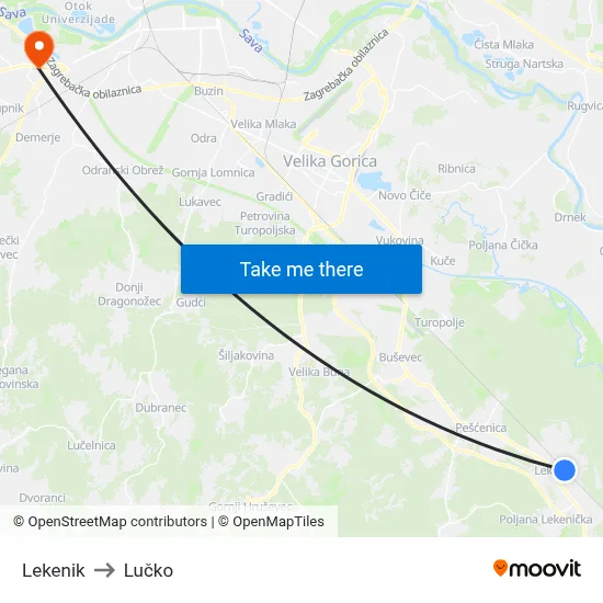 Lekenik to Lučko map