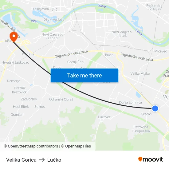 Velika Gorica to Lučko map