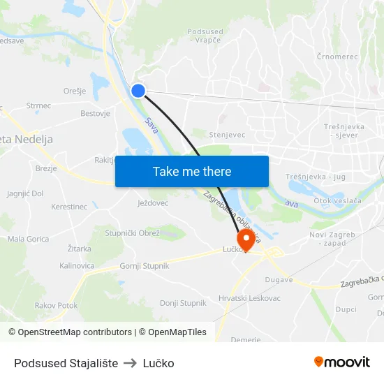 Podsused Stajalište to Lučko map