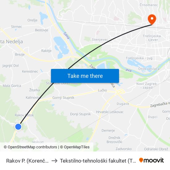 Rakov P. (Korenčić) to Tekstilno-tehnološki fakultet (TTF) map