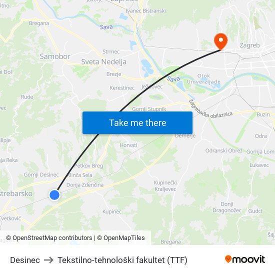 Desinec to Tekstilno-tehnološki fakultet (TTF) map