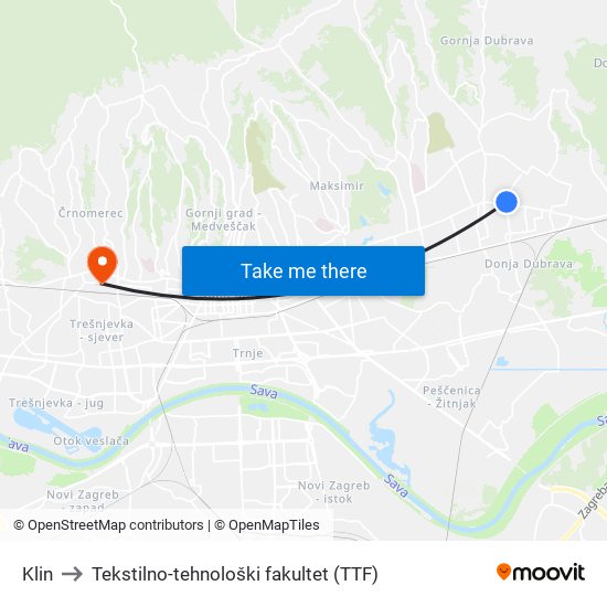 Klin to Tekstilno-tehnološki fakultet (TTF) map